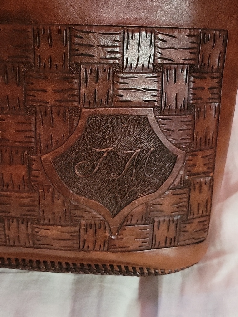 Vintage Leather Handbag Tote With Red Leather Interior and Topstitching - Picture 7 of 11
